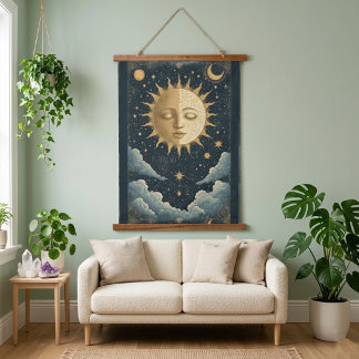 Majestueuze Zon Hemelse Ster Mystieke Kunst Spirit Hangend Wandkleed