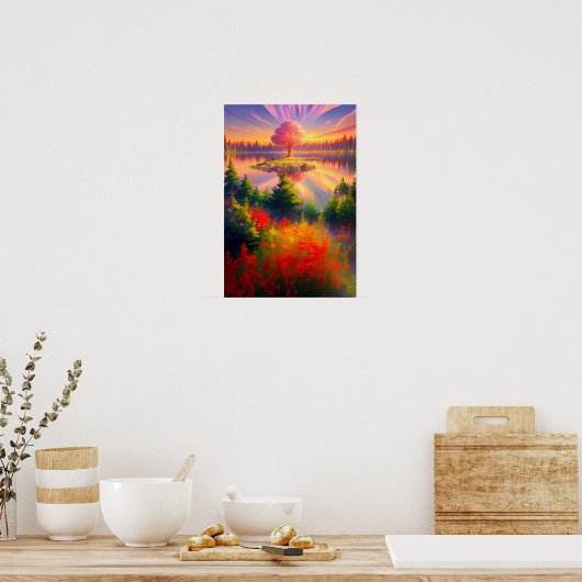 Majestueuze zonsondergang, reuzenboom poster (Keuken)