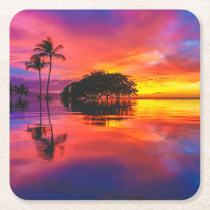 Majestueuze Zonsondergang Wailea Strand, Maui, Vierkante Kartonnen Onderzetter