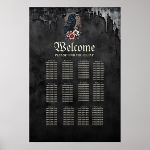 Majestueuze zwarte raaf zit trots te midden van ee poster