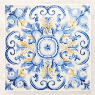 Majolica: blauw en goud glazen onderzetter