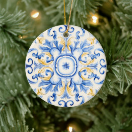 Majolica: blauw en goud keramisch ornament