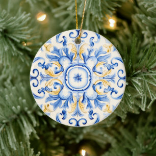 Majolica: blauw en goud keramisch ornament
