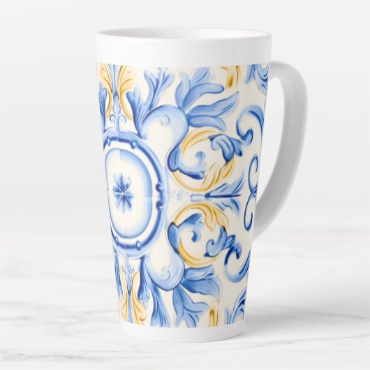 Majolica: blauw en goud latte mok (Rechterhoek)