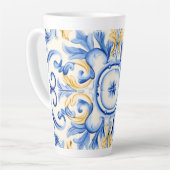 Majolica: blauw en goud latte mok (Linkerhoek)