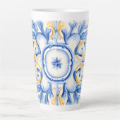 Majolica: blauw en goud latte mok (Voorkant)