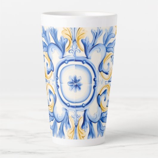 Majolica: blauw en goud latte mok (Voorkant)