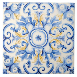 Majolica: blauw en goud tegeltje