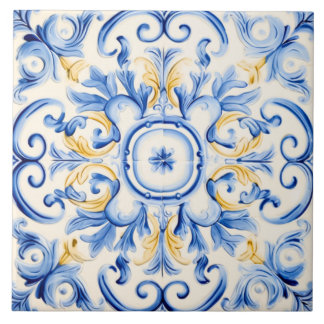 Majolica: blauw en goud tegeltje