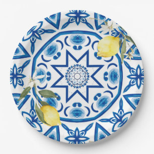 Majolica, citroen, Siciliaanse tegels, keramische Papieren Bordje