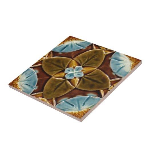 Majolica Gothic Tile c1893 Mintons Design Tegeltje (Zijkant)