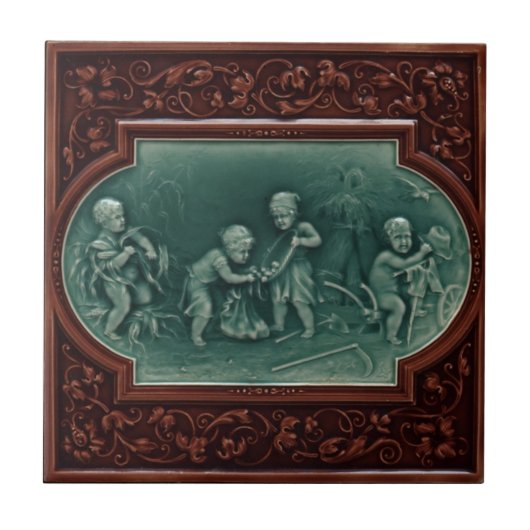 Majolica Harvest Tile c1890 Mintons Design Tegeltje (Voorkant)