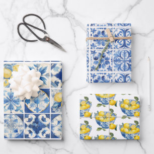 Majolica Tegels Blue Lemons Amalfi Italië 1 Inpakpapier Vel