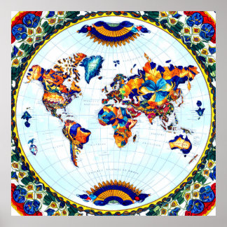 Majolica Wereldkaart Poster