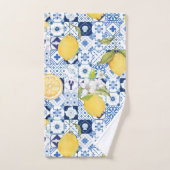 Majolique bleue méditerranéenne et citron (Serviette à main)