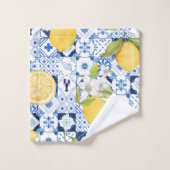 Majolique bleue méditerranéenne et citron (Gant de toilette)