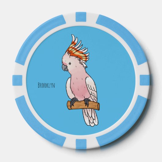 Major mitchell cockatoo bird cartoon illustratie poker chips (Voorkant)