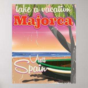 Majorca, affiche vintage de vacances de plage de