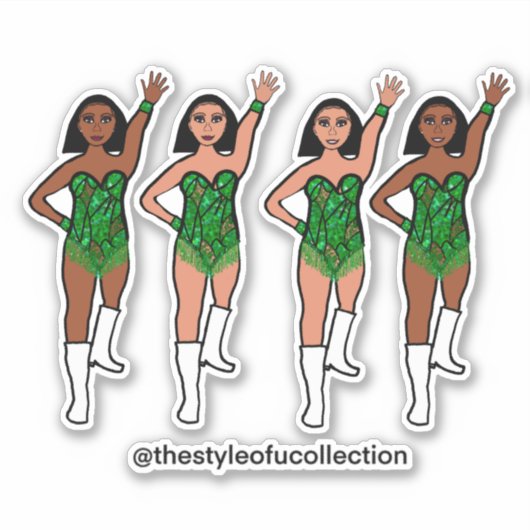 Majorette / Dancer Stickers Groene Fringe (Voorkant)