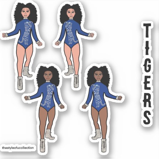 Majorette / Stickers Danseuse Bleu Tigre d'Argent (Devant)
