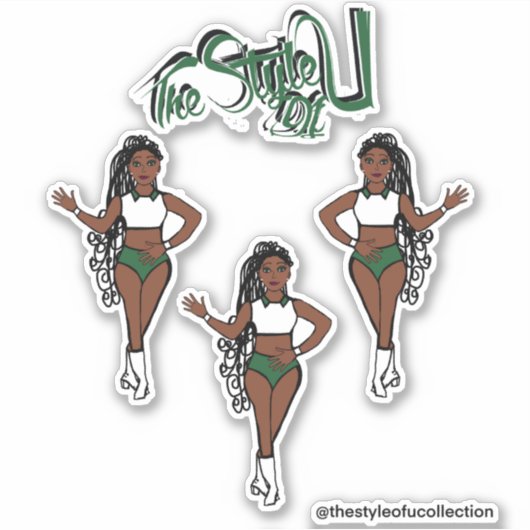 Majorette tressée / Stickers Danseuse vert (Devant)