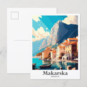 Makarska Croatia Art Vintage Travel Illustratie Briefkaart