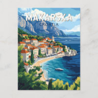 Makarska Croatia Illustration Travel Art Vintage