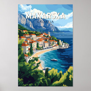 Makarska Croatia Illustration Travel Art Vintage Poster