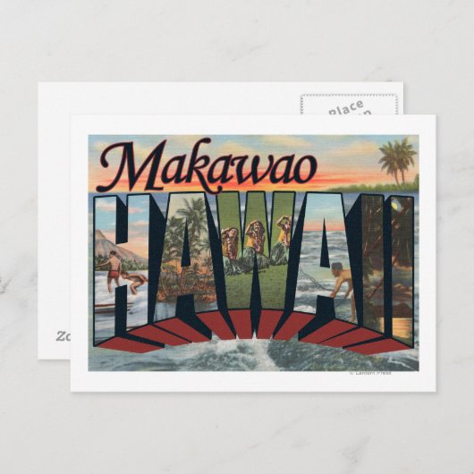Makawao, Hawaii - Grote letterscènes Briefkaart (Voorkant / Achterkant)