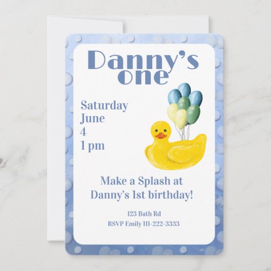 Make a Splash Rubber Duck 1st Birthday Invitation Kaart (Voorkant)