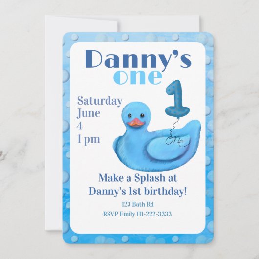 Make a Splash Rubber Duck 1st Birthday Invitation Kaart (Voorkant)
