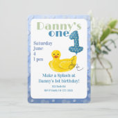 Make a Splash Rubber Duck 1st Birthday Invitation Kaart (Staand voorkant)