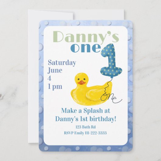 Make a Splash Rubber Duck 1st Birthday Invitation Kaart (Voorkant)