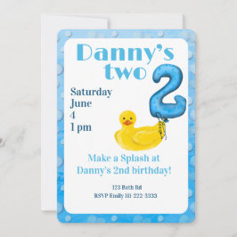 Make a Splash Rubber Duck 2nd Birthday Invitation Kaart