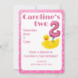 Make a Splash Rubber Duck 2nd Birthday Invitation Kaart