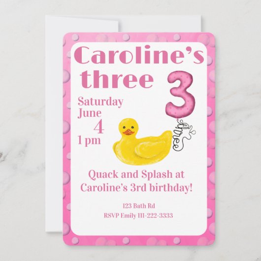 Make a Splash Rubber Duck 3rd Birthday Invitation Kaart (Voorkant)