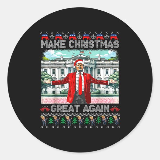 Make Christmas Great Again Xmas Funny Trump Pajama Ronde Sticker (Voorkant)