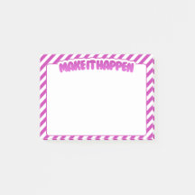 Make It Happen - Pink Striped Sticky Notes
