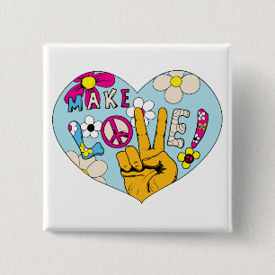 Make Love Not War ~ 60s Hippie Peace Sign Vierkante Button 5,1 Cm