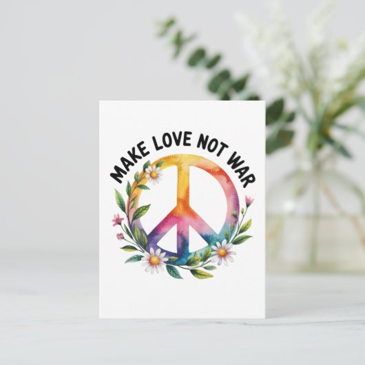 Make Love Not War Peace Sign and Flowers Briefkaart (Staand voorkant)