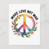 Make Love Not War Peace Sign and Flowers Briefkaart (Voorkant)