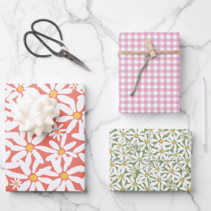 Make My Daisy - Koraal, roze, groen Inpakpapier Vel