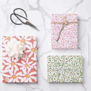 Make My Daisy - roze, koraal, groen Inpakpapier Vel