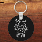 Make Tea Not War Doodle Art Tea Drinker Quote Sleutelhanger (Voorkant)