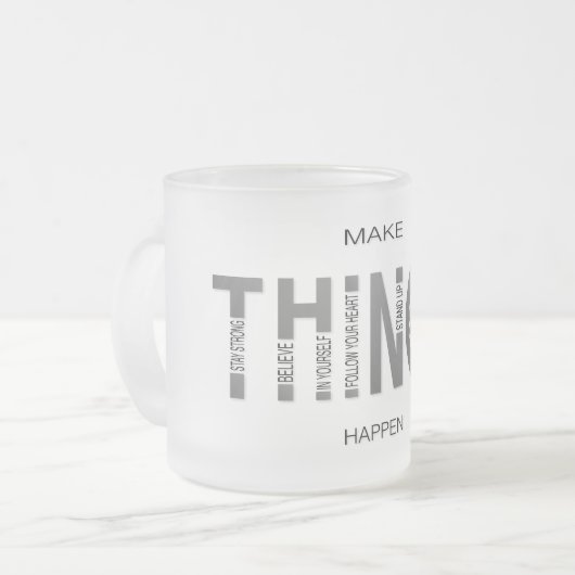 Make Things Happen - B&W Edition Matglas Koffiemok (Voorkant links)