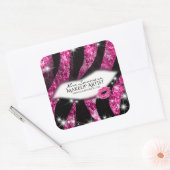 Make-up artiest Glam Pink Glitter Lips Zebra Print Vierkante Sticker (Envelop)