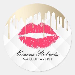 Make-up Artiest Goud Drips Rode Lippen Schoonheids Ronde Sticker