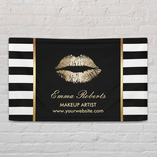 Make-up Artiest Gouden Lippen Modern Zwart Wit Str Spandoek