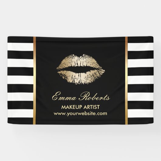 Make-up Artiest Gouden Lippen Modern Zwart Wit Str Spandoek (Horizontaal)