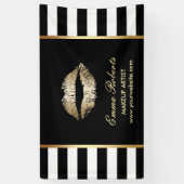 Make-up Artiest Gouden Lippen Modern Zwart Wit Str Spandoek (Verticaal)
